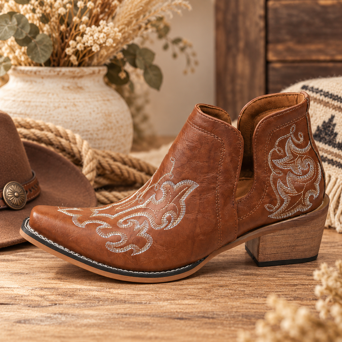 Damen-Western-Stiefeletten mit Stickerei – Produktansicht 3